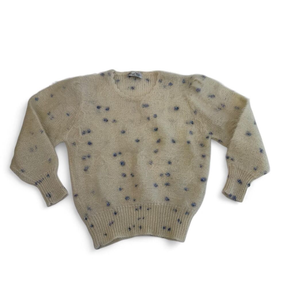 Vintage cream with blue sparkles knit sweater